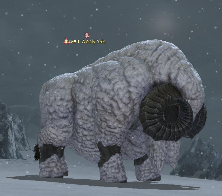 A Wooly Yak enemy with a Hunt Icon above its name