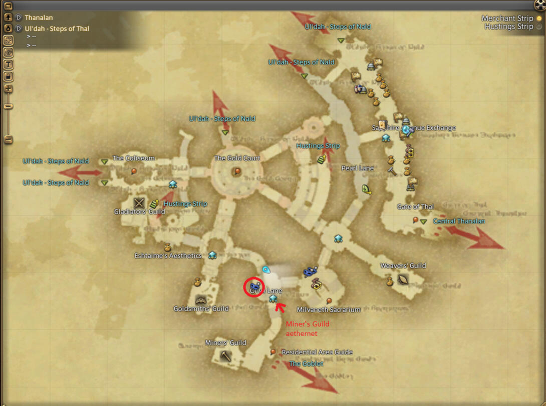 Map of Ul'dah - Steps of Thal showing the location of Masked Carnivale
